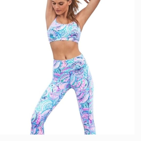Lilly Pulitzer High Waisted Midi Luxletic Leggings Happy as a Clam Size Large - Picture 2 of 8